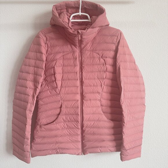 Lululemon Dusty Pink Hooded Zip Up Down Puffer Jacket Coat Size 10 - Picture 1 of 5